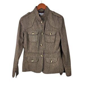 Vintage Wool Blazer Jacket Size 10 Professional Tweed Military Safari Tailored